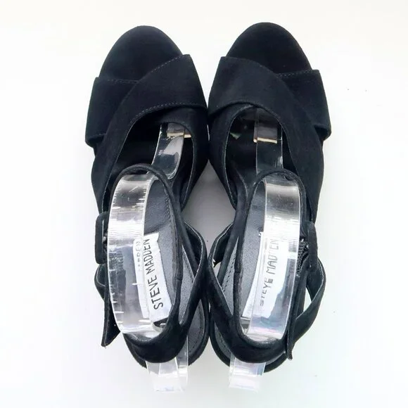 Steve Madden Jodi Black Suede Leather Platform Ankle Strap High Heel Sandals 7 - Picture 3 of 14